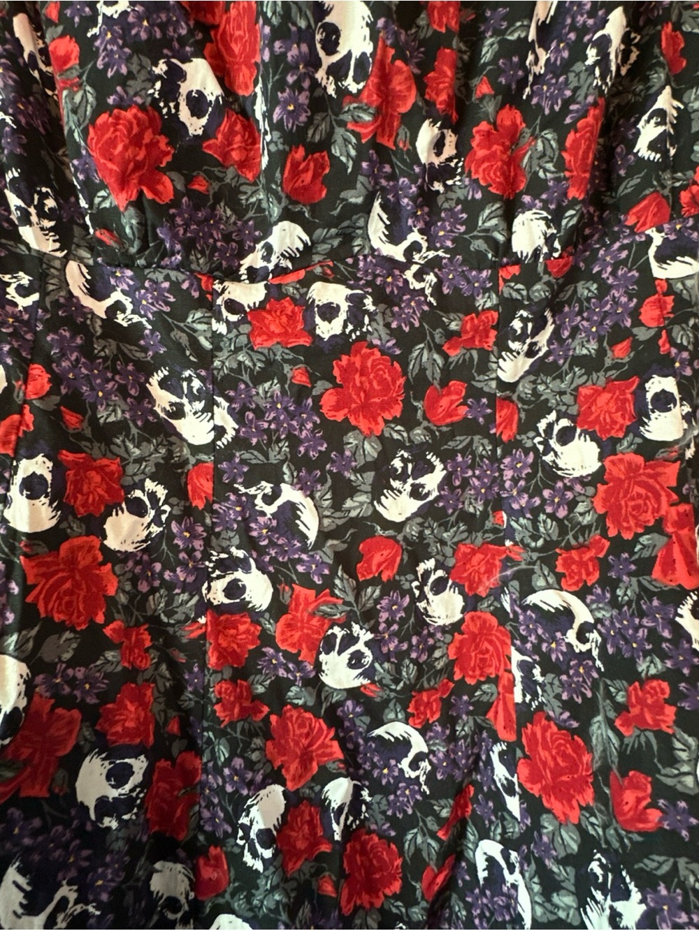 Hot Topic Skull & Rose Print A-Line Dress in Black, Red, White - Picture 4 of 7